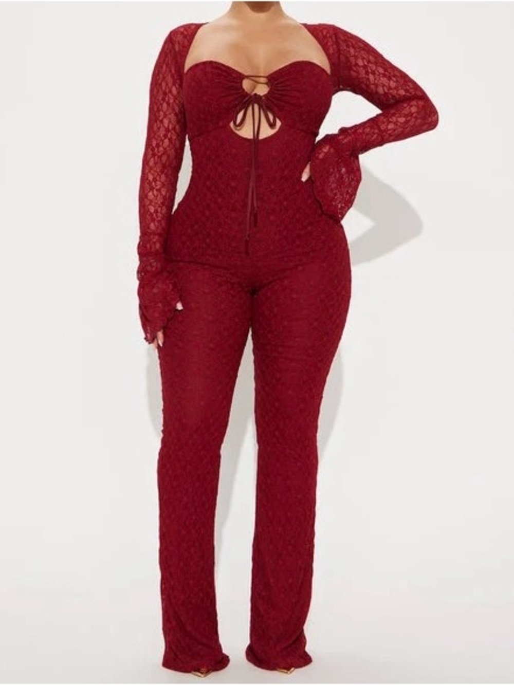 Fashion Nova Wine Lace Cutout Jumpsuit